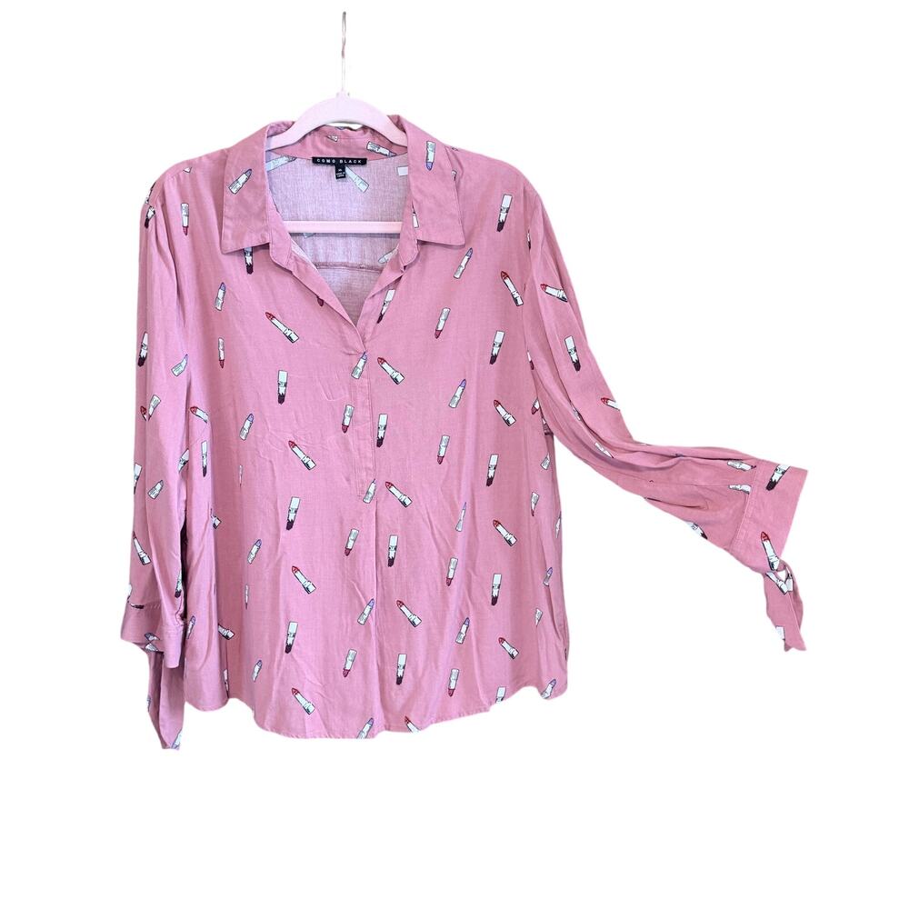 Como black dusty pink top shirt lipstick novelty print beauty makeup artist XL